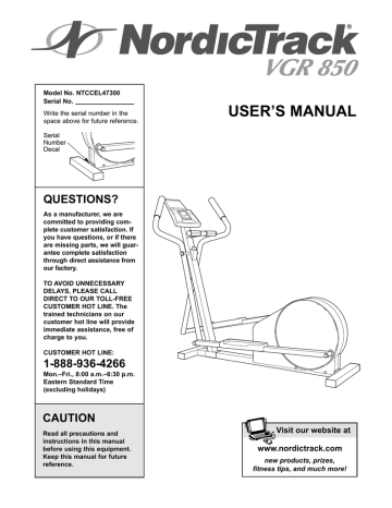 NordicTrack VGR 850 User manual | Manualzz