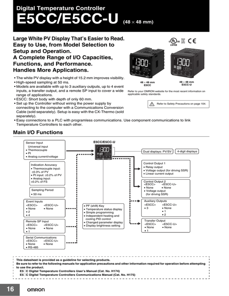 Omron E5CC Controller Datasheet Manualzz