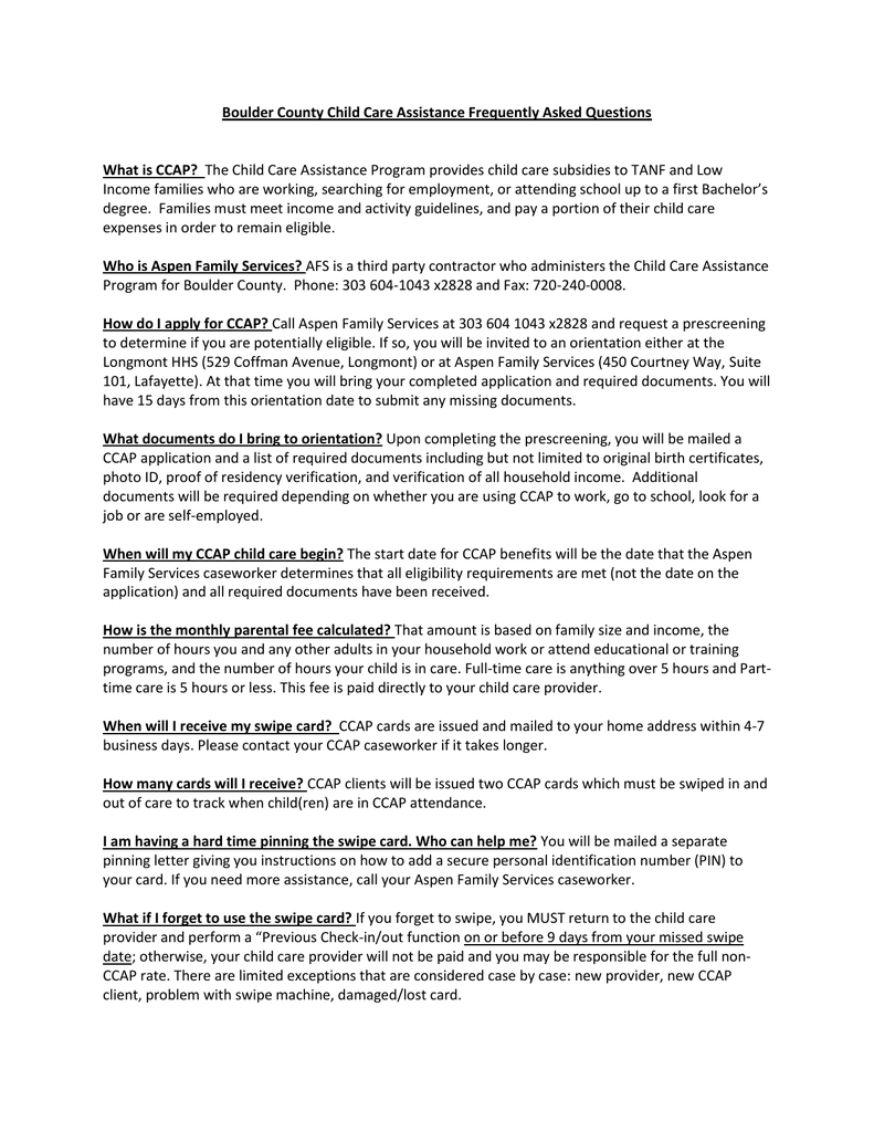 ccap frequently asked questions manualzz com proof of child care expenses letter