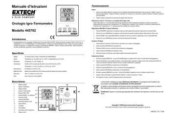 Extech Instruments 445702 Hygro-Thermometer Clock Manuale utente | Manualzz