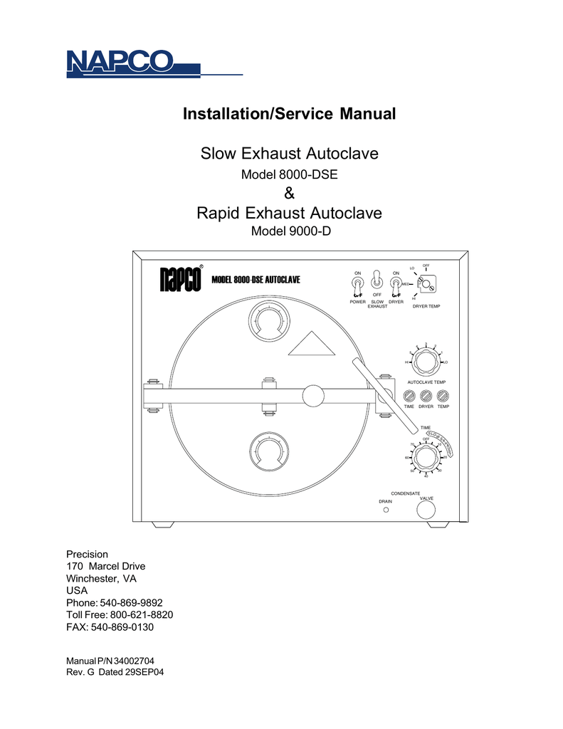 Installation/Service Manual Slow Exhaust Autoclave Manualzz