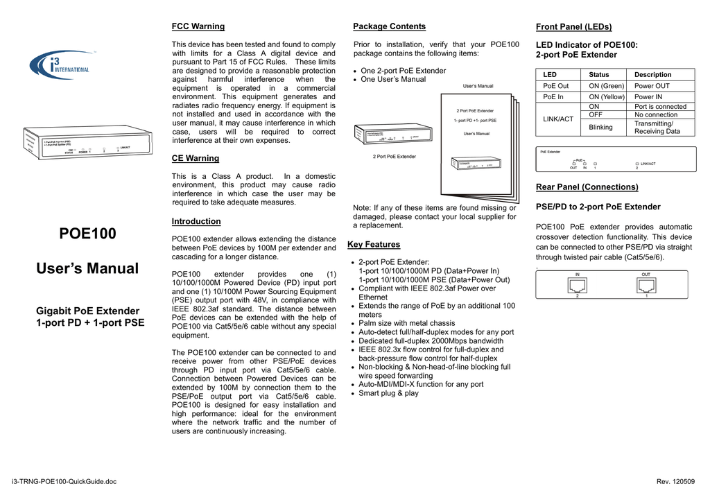 i3 International POE100 Quick Start Guide | Manualzz