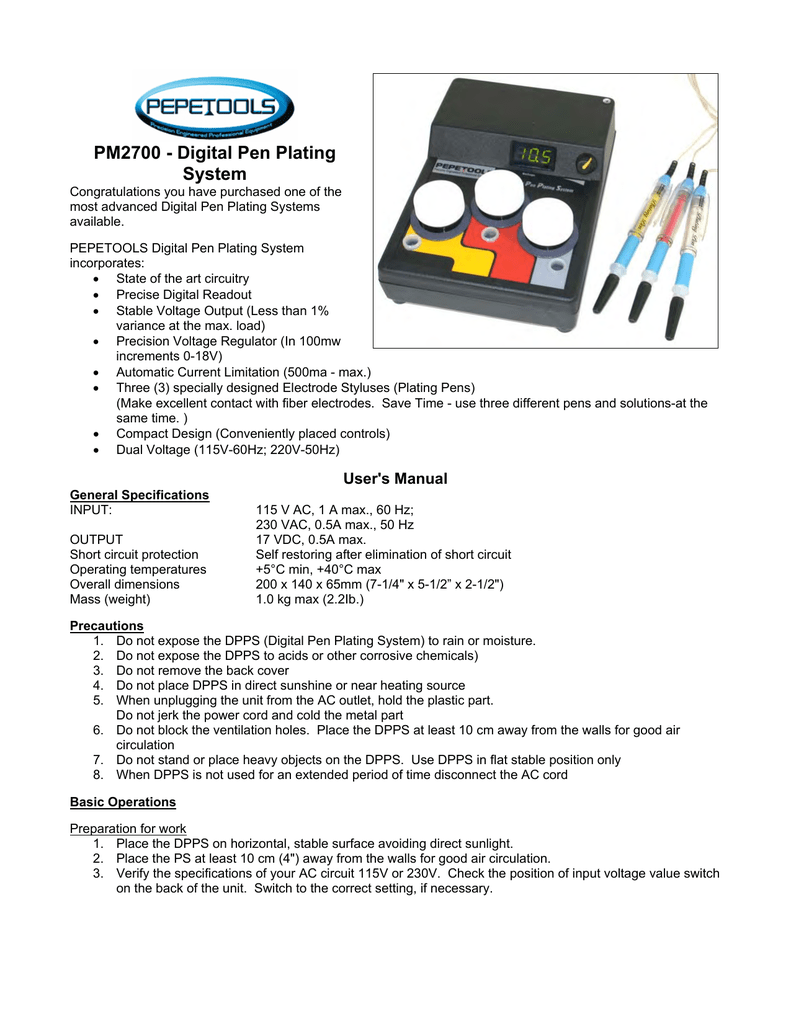 Pm2700 Digital Pen Plating System Manualzz