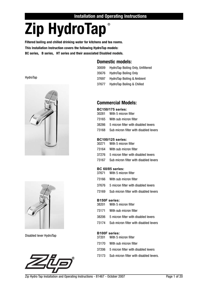 Zip HydroTap Manualzz