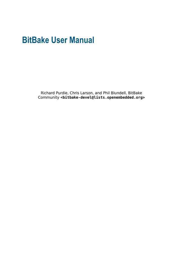 BitBake User Manual Manualzz
