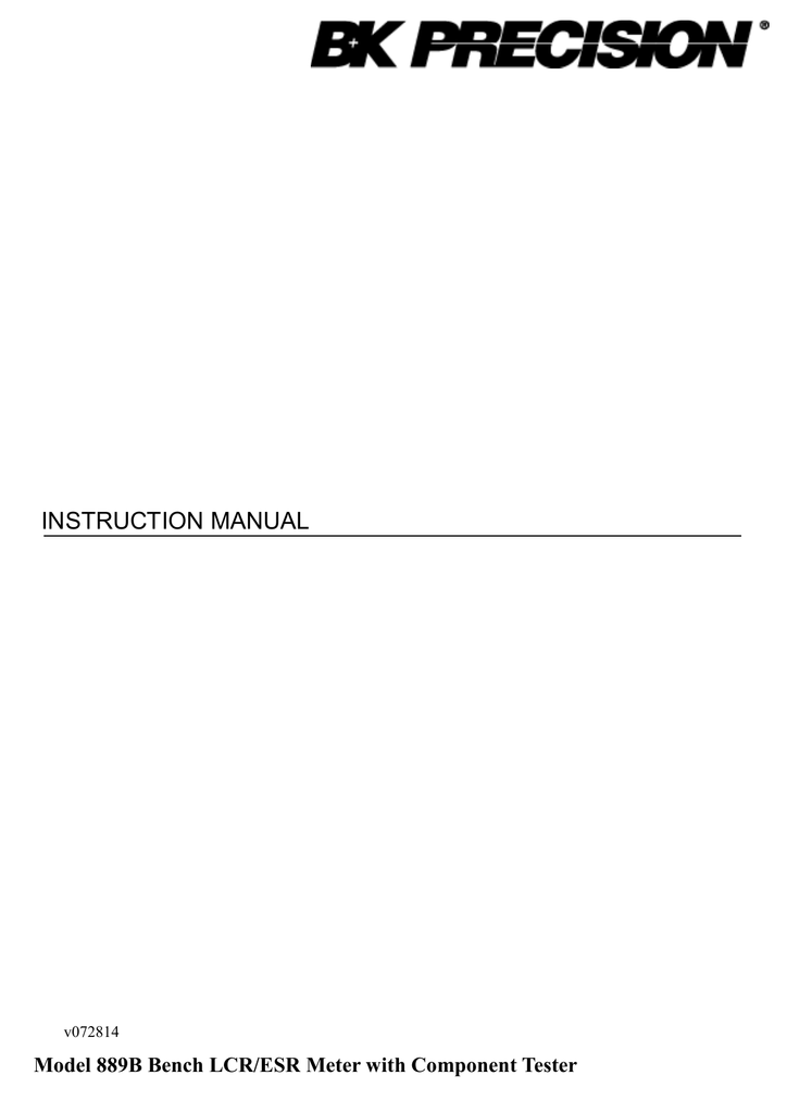 B&K Precision User manual 889B LCR Meter Manual Manualzz