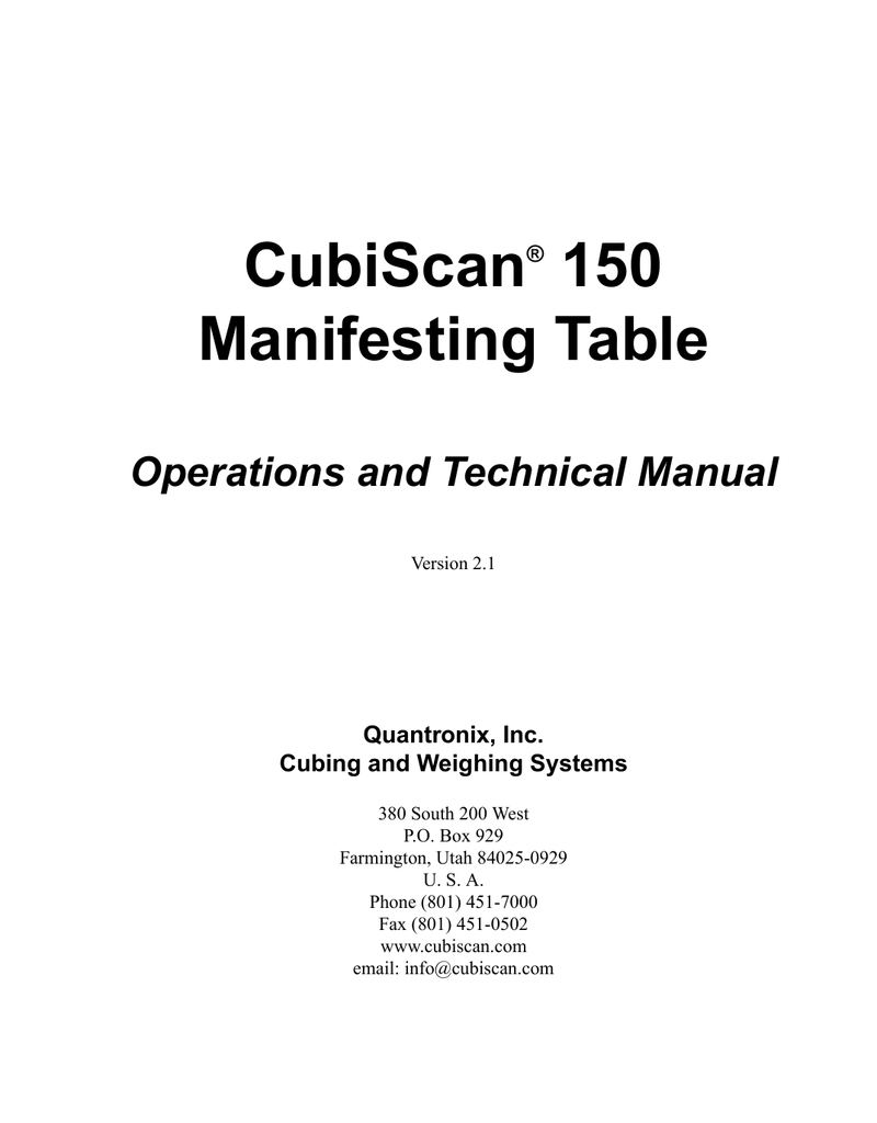 CubiScan 150 User Manual | Manualzz