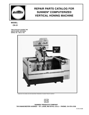 Sunnen CV-616 Cylinder Honing Machine Parts Manual sn 0-1999 