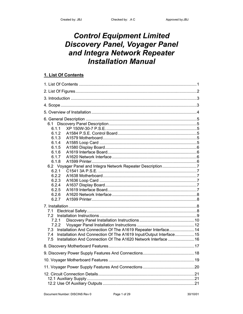 Control Equipment Limited Discovery Panel, Voyager Panel and Manualzz