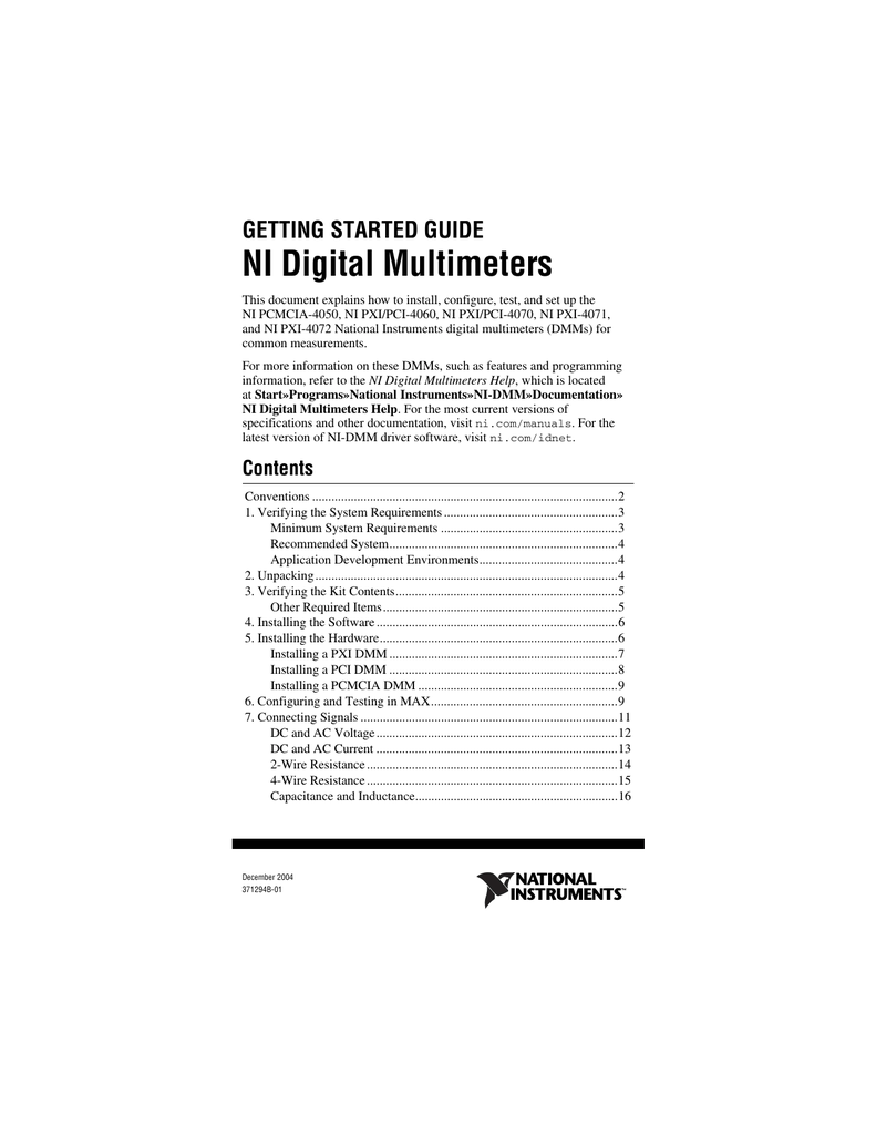 NI Digital Multimeters Getting Started Guide Manualzz