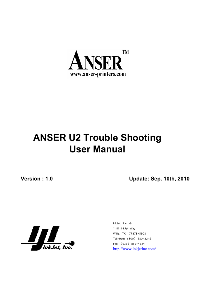 Anser U2 Trouble Shooting User Manual Manualzz
