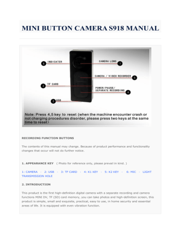 MINI BUTTON CAMERA S918 MANUAL | Manualzz