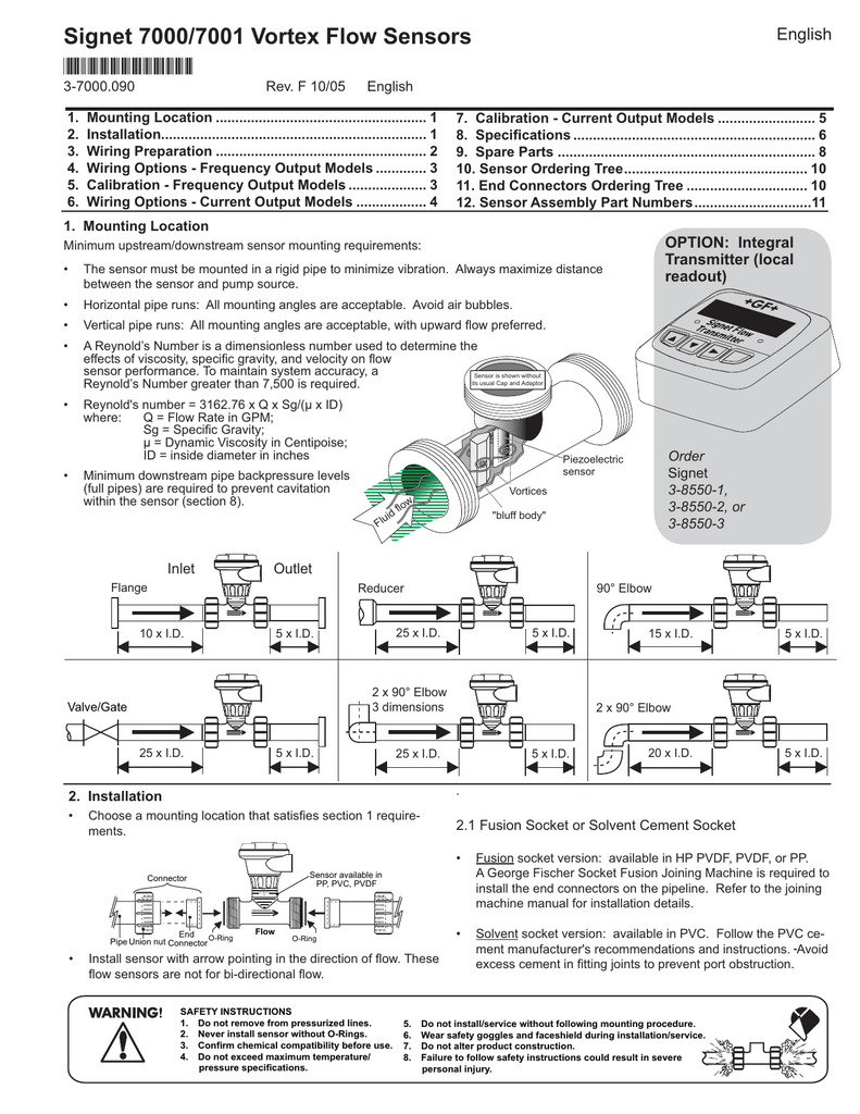 GF 7000/7001 Vortex Flow Sensor Manual PDF Manualzz