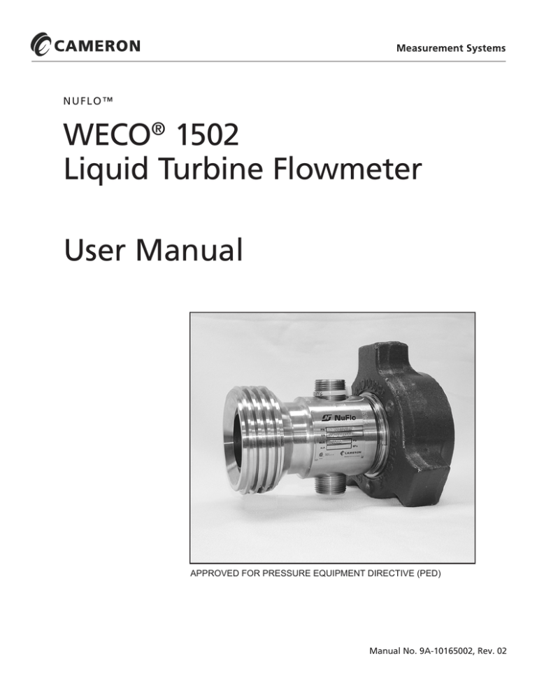 NUFLO 1502 WECO Union Liquid Turbine Flowmeter User Manual Manualzz