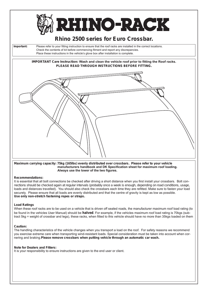 RhinoRack Roof Bars Installation Instructions Manualzz