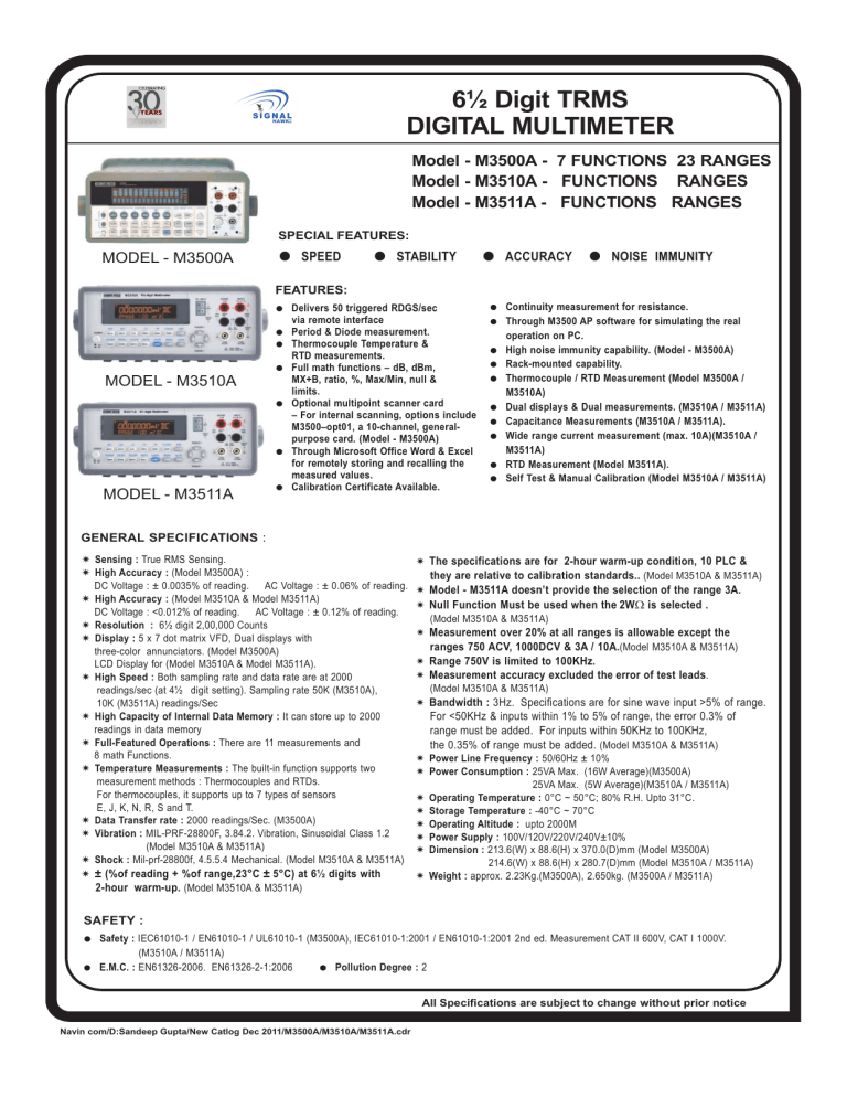 6 Digit Digital Multimeter M3500a M3510a M3511a Manualzz