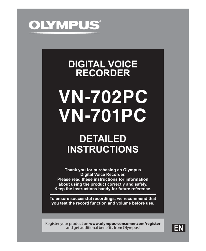 Olympus VN702PC Microcassette Recorder User manual Manualzz