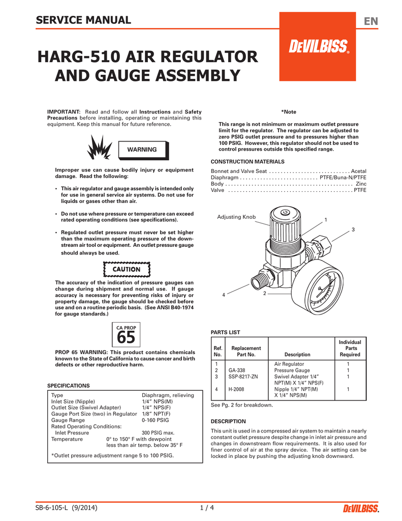 harg510 air regulator and gauge assembly Manualzz