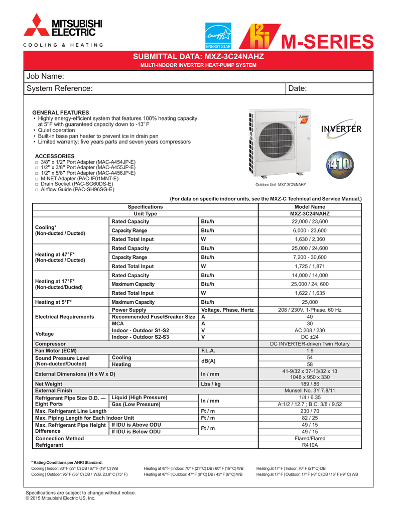 Mitsubishi MSZGL09NA Indoor Wall Mounted Air Handler, 60 OFF