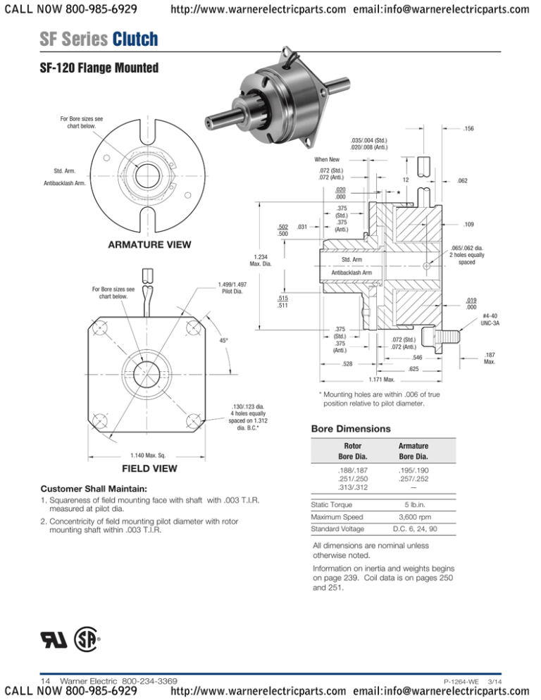 SF Series Clutch Warner Electric Parts Manualzz