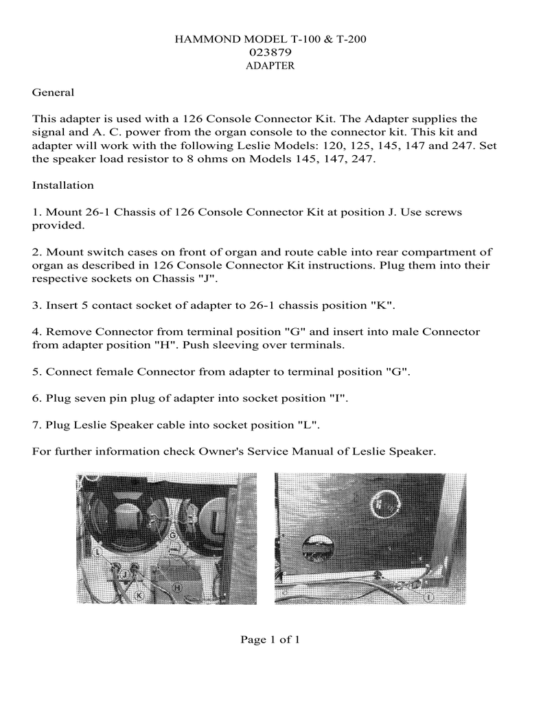 Hammond Model T 100 T 0 Manualzz
