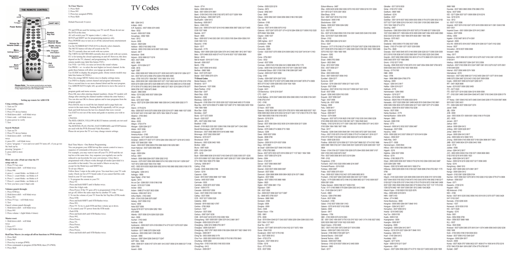 tv remote control codes