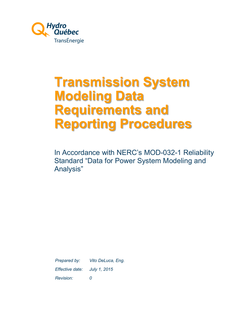 Hydro Quebec Transmission System Modeling Data Requirements Manualzz