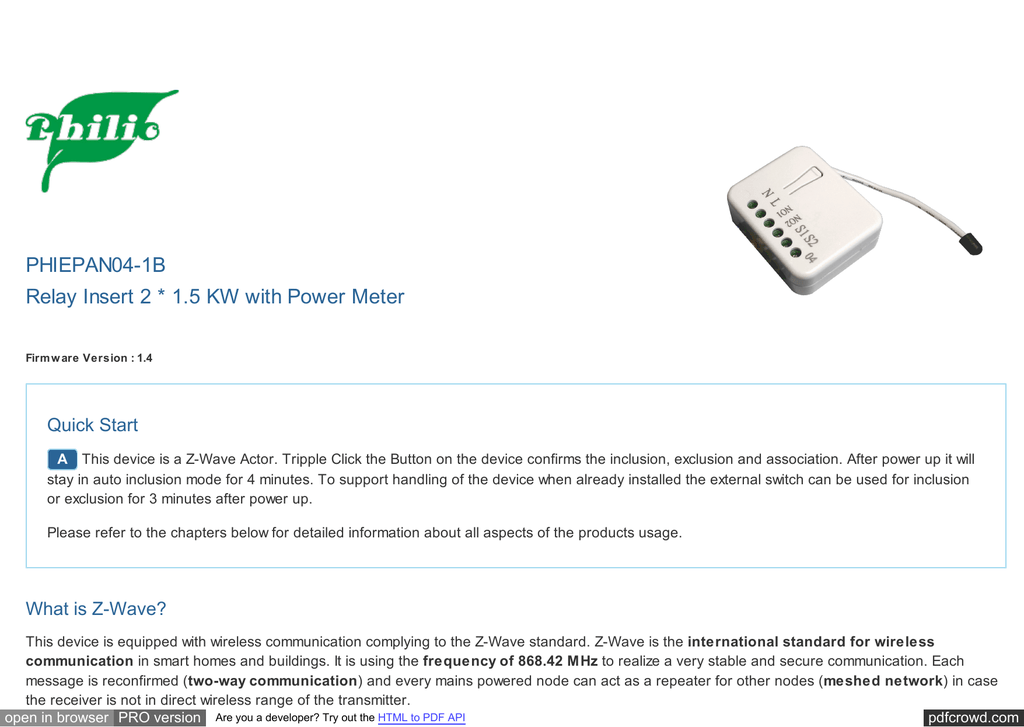 Philio Double Relay Insert 2*1.5 KW