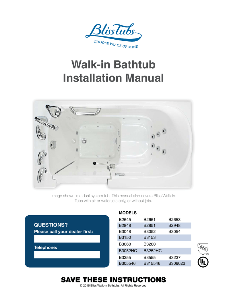 Walk In Bathtub Installation Manual Manualzz