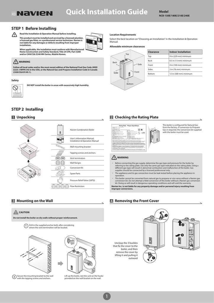 Quick Installation Guide - Navien NCB Combi | Manualzz