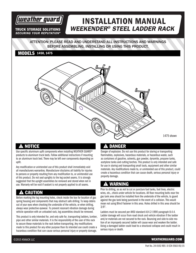Racks 75215 WeatherGuard Ladder Rack Mounting Bracket for Weatherguard