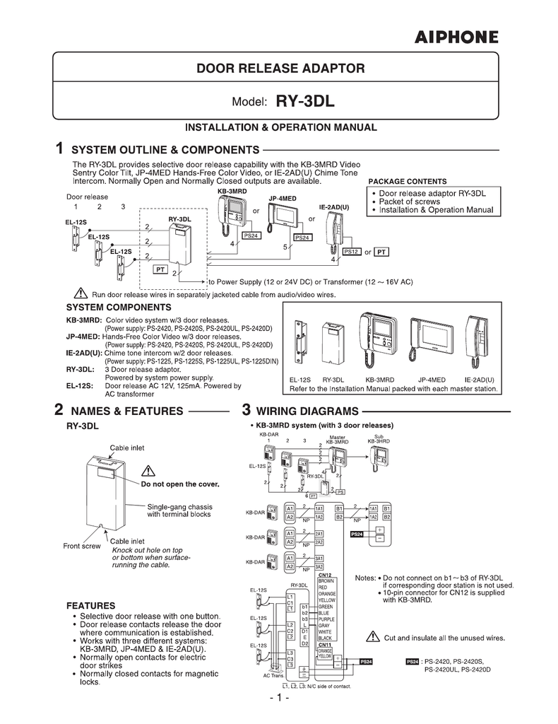 Aiphone RY-3DL Install Manual Manualzz