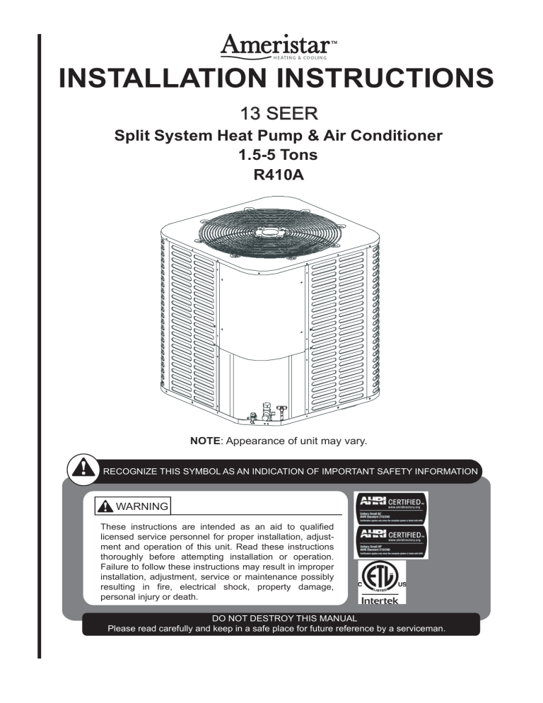 Premaire Air Conditioner Manual