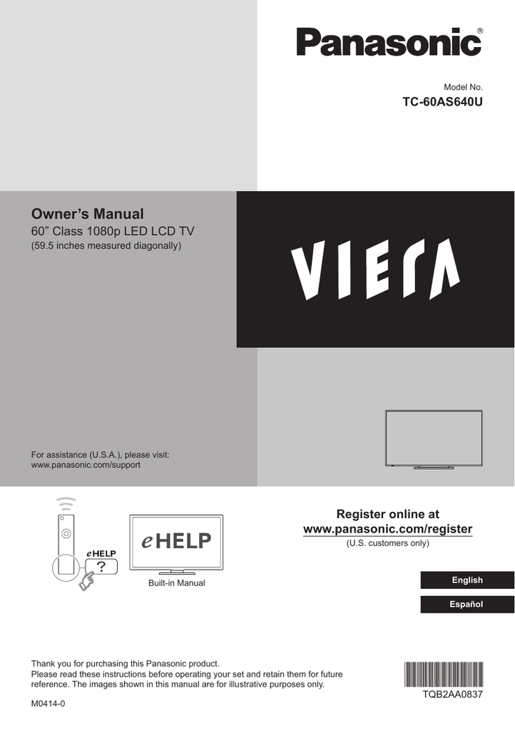 Panasonic TC60AS640U User manual Manualzz