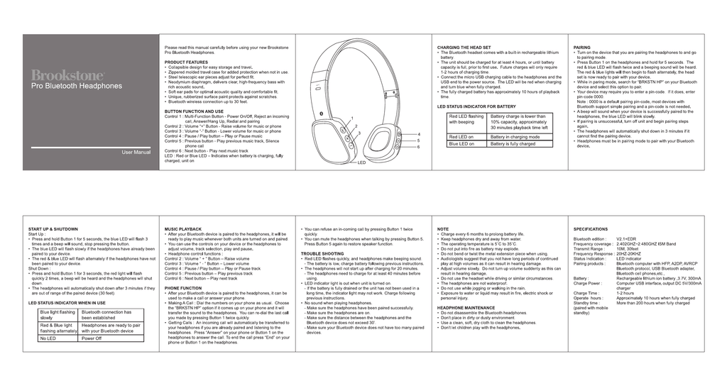 70205 Brookstone Pro Bluetooth Headphones Manualzz