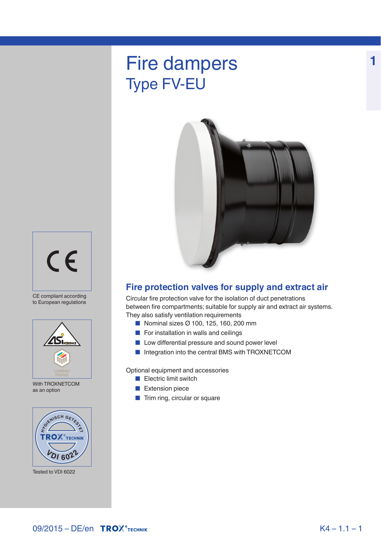 Fire Dampers Type Fv Eu Manualzz Com