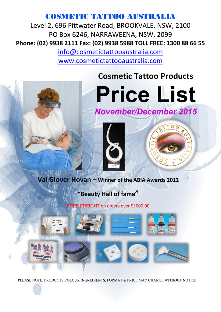 Price List Cosmetic Tattoo Australia Manualzz