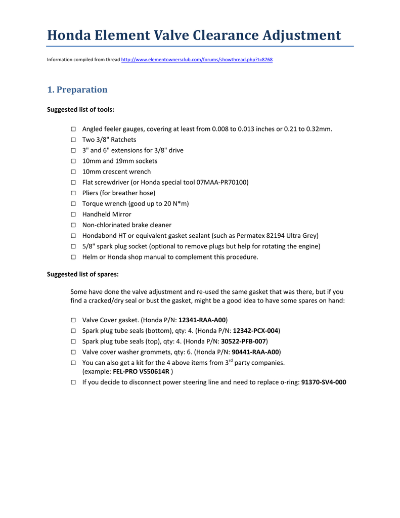 Honda Element Valve Clearance Adjustment Manualzz