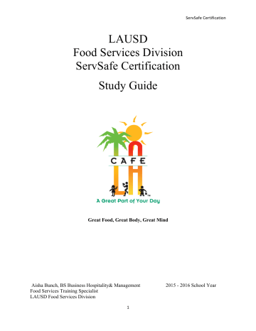 Lausd Food Services Division Servsafe Certification Study Guide Manualzz