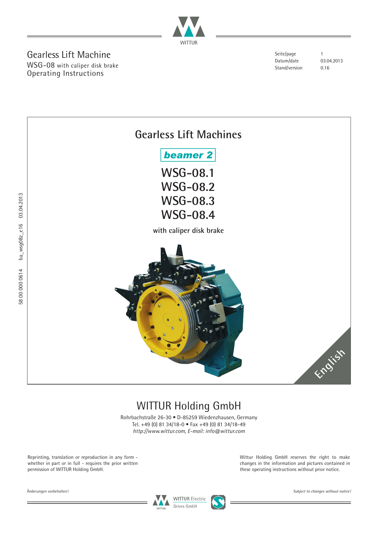 Operating Instruction Wsg 08 With Caliper Disc Brake Manualzz