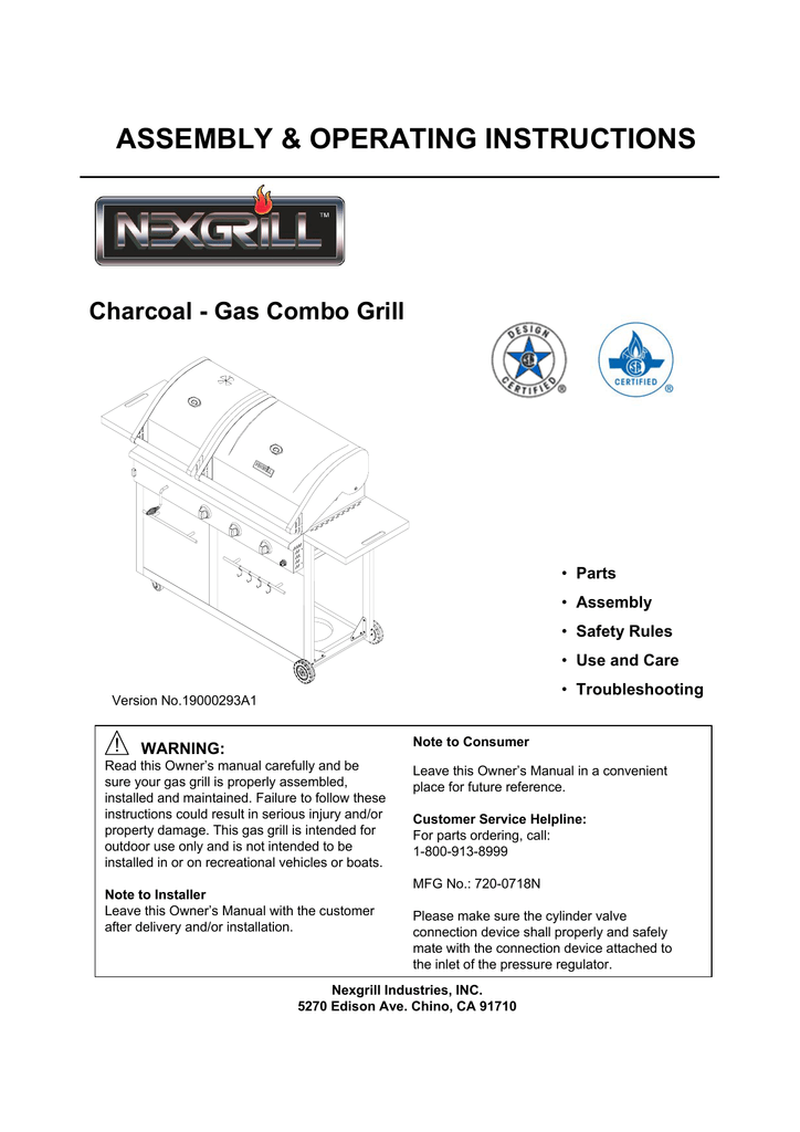 Nexgrill 7200718N User manual ASSEMBLY & OPERATING INSTRUCTIONS