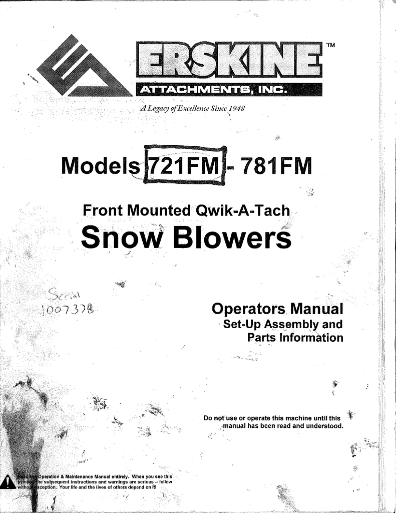 Erskine 721fm Snow Blower Operators Manual Manualzz