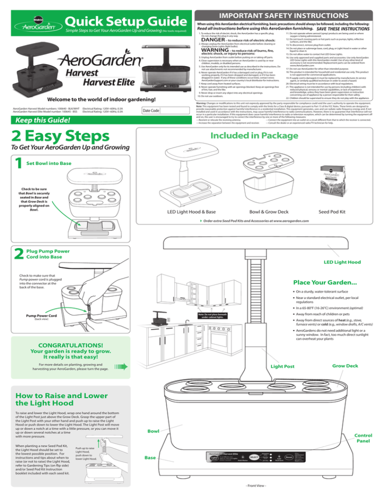 Harvest/Harvest Elite | Manualzz