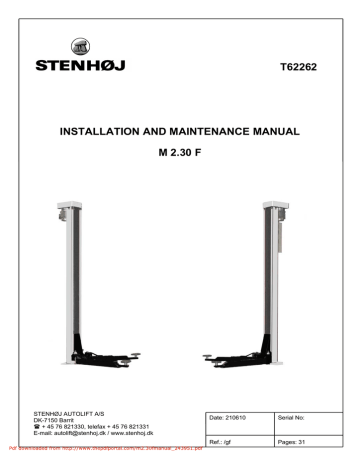 INSTALLATION AND MAINTENANCE MANUAL M 2.30 F T62262 | Manualzz