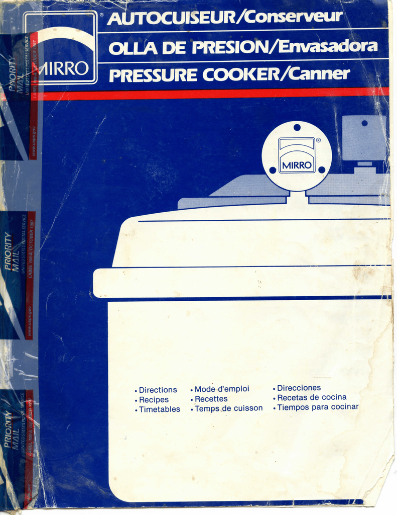 Mirro Pressure Cooker Time Chart