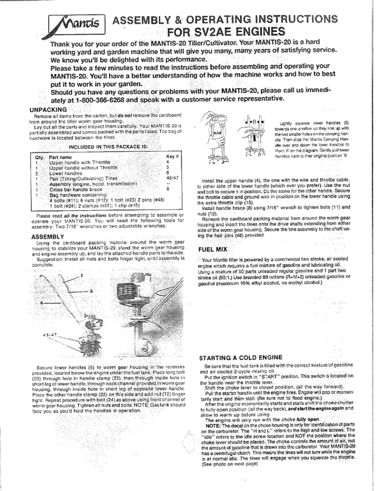 Mantis 7222 SV2AE Owner's manual | Manualzz