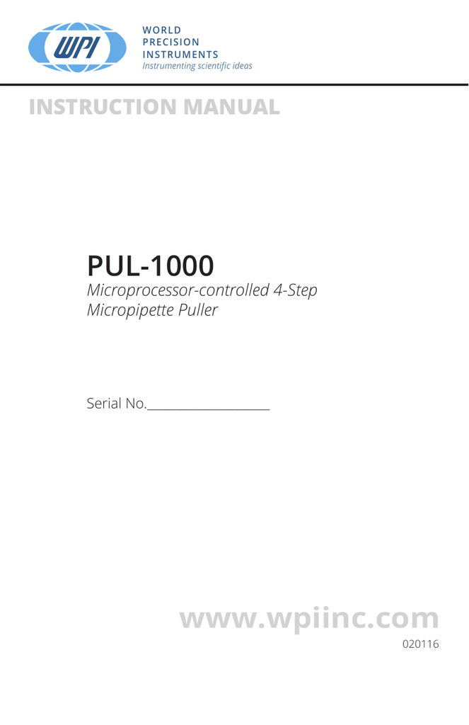 PUL1000 Programmable Puller Instruction Manual Manualzz