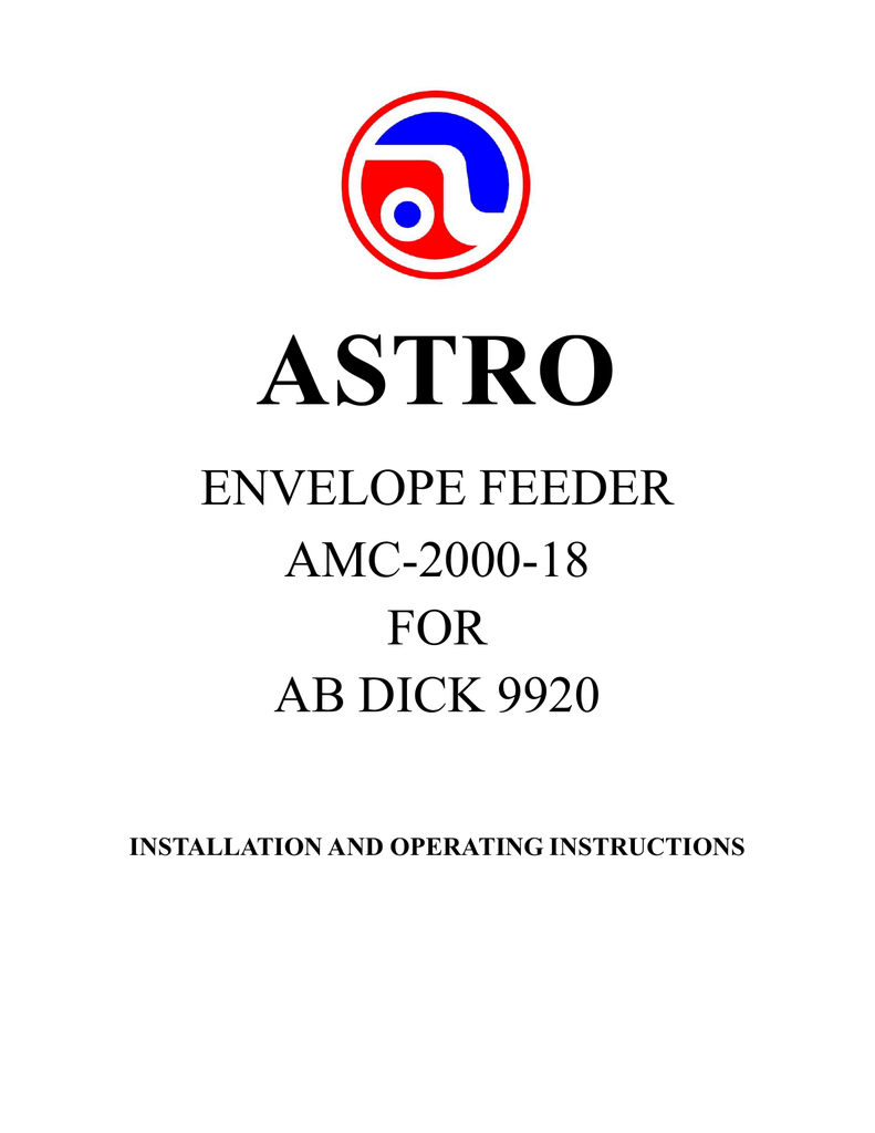 Envelope Feeder Amc 2000 18 For Ab Dick 9920 Manualzz Com