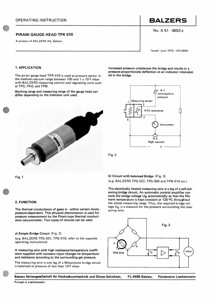 Pirani Gauge Head Tpr010 Manualzz