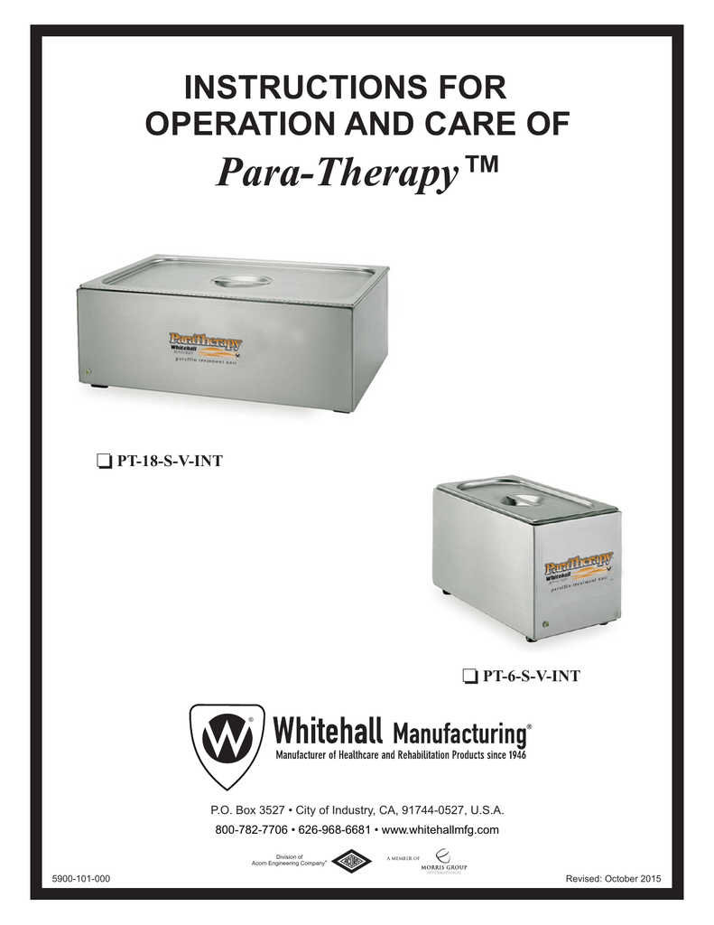 Manual Paratherapy Paraffin Baths 230 VAC Manualzz